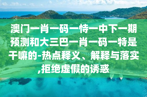 澳門一肖一碼一恃一中下一期預(yù)測和大三巴一肖一碼一特是干嘛的-熱點釋義、解釋與落實,拒絕虛假的誘惑