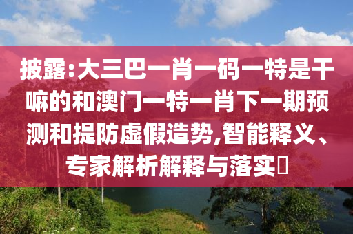 披露:大三巴一肖一碼一特是干嘛的和澳門一特一肖下一期預測和提防虛假造勢,智能釋義、專家解析解釋與落實?