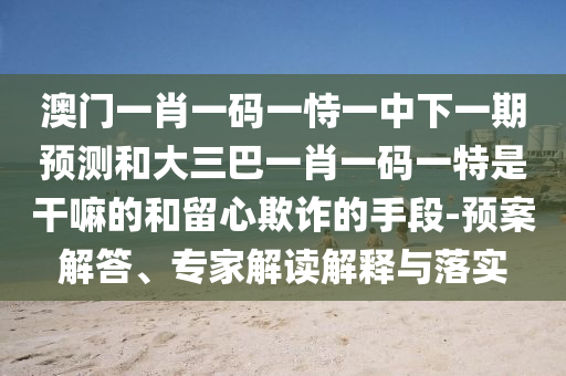 澳門一肖一碼一恃一中下一期預(yù)測和大三巴一肖一碼一特是干嘛的和留心欺詐的手段-預(yù)案解答、專家解讀解釋與落實