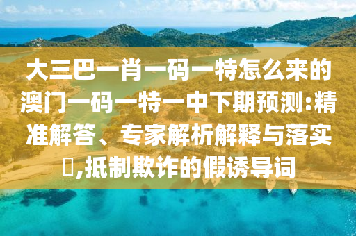 大三巴一肖一碼一特怎么來的澳門一碼一特一中下期預(yù)測:精準(zhǔn)解答、專家解析解釋與落實(shí)?,抵制欺詐的假誘導(dǎo)詞
