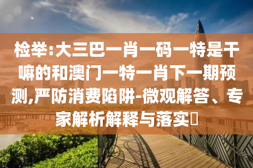 檢舉:大三巴一肖一碼一特是干嘛的和澳門一特一肖下一期預(yù)測,嚴(yán)防消費(fèi)陷阱-微觀解答、專家解析解釋與落實(shí)?