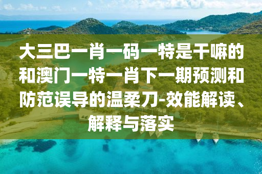 大三巴一肖一碼一特是干嘛的和澳門一特一肖下一期預(yù)測(cè)和防范誤導(dǎo)的溫柔刀-效能解讀、解釋與落實(shí)