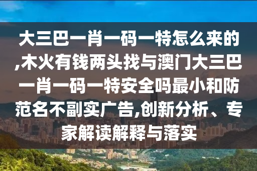 大三巴一肖一碼一特怎么來的,木火有錢兩頭找與澳門大三巴一肖一碼一特安全嗎最小和防范名不副實(shí)廣告,創(chuàng)新分析、專家解讀解釋與落實(shí)