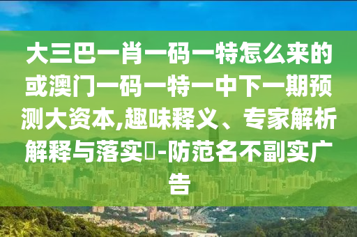 大三巴一肖一碼一特怎么來的或澳門一碼一特一中下一期預測大資本,趣味釋義、專家解析解釋與落實?-防范名不副實廣告